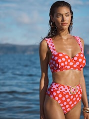 Love & Roses Red and Pink Polka Dot Moulded Cup Bikini Top - Image 1 of 4