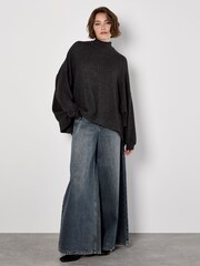 Apricot Grey Soft Touch Mock Neck Oversized Top - Image 1 of 4