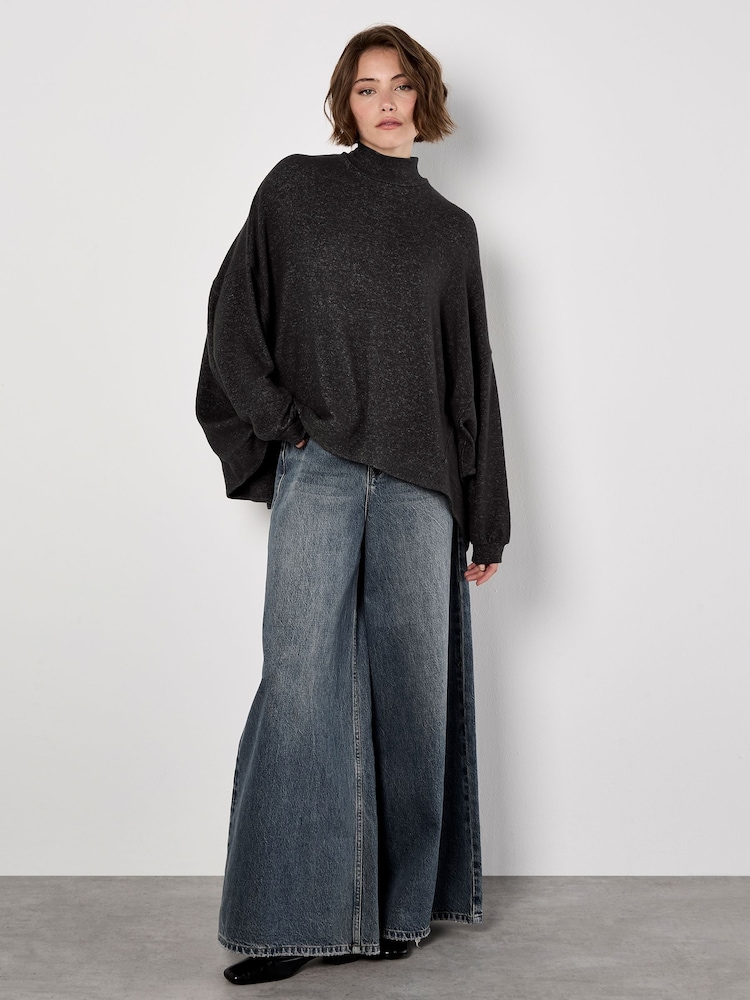 Apricot Grey Soft Touch Mock Neck Oversized Top - Image 1 of 4