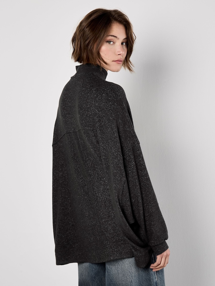 Apricot Grey Soft Touch Mock Neck Oversized Top - Image 2 of 4