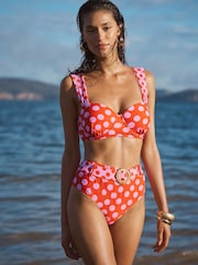 Red and Pink Polka Dot - Love & Roses Tummy Control Talie înaltă Bikini Bottoms - Imaginea 2 din 4