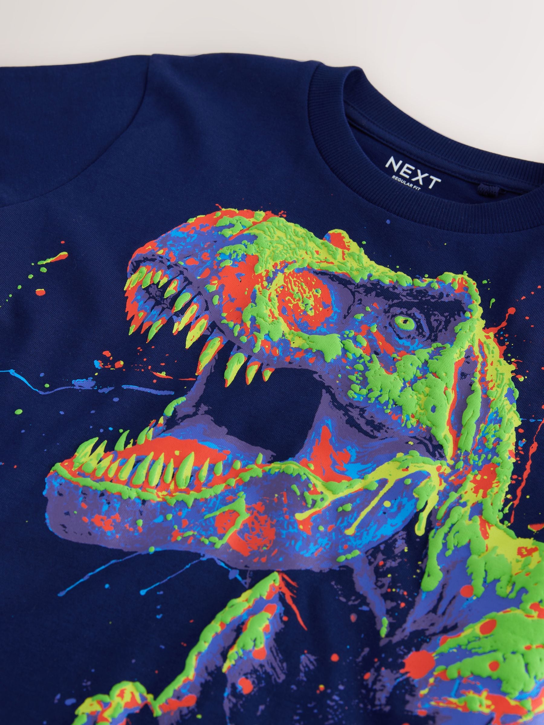 Buy Navy Blue Dino Regular Fit Short Sleeve Graphic T-Shirt (3