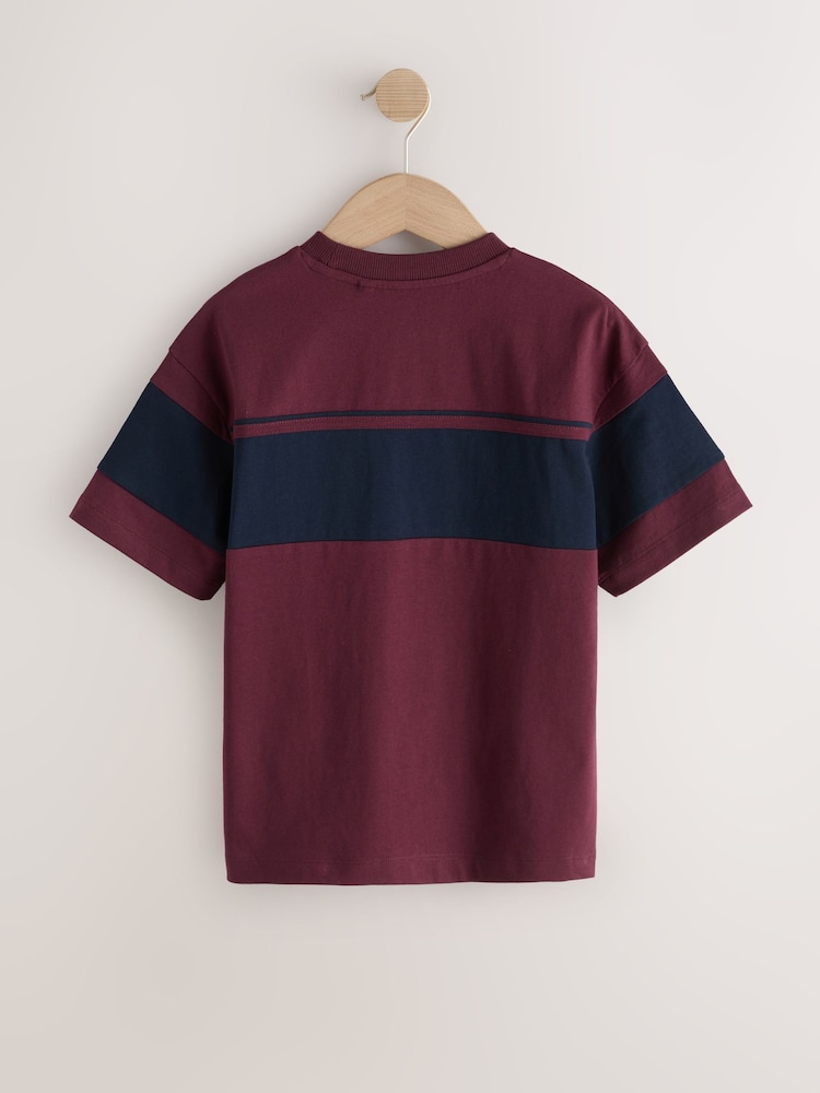 Berry Red/ Navy Colourblock Short Sleeve T-Shirt (3-16yrs) - Image 2 of 4