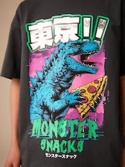 Charcoal Grey Pizza Short Sleeve Graphic T-Shirt (3-16yrs) - Image 4 of 4
