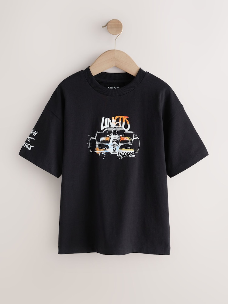 Black Race Car Short Sleeve Graphic T-Shirt (3-16yrs) - Image 1 of 5 Black Race Car Short Sleeve Graphic T-Shirt (3-16yrs) - Image 1 of 5