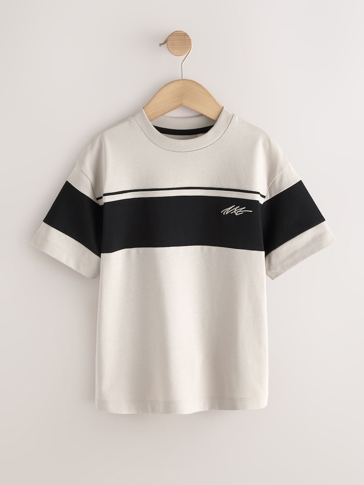 Cement/Black Colourblock Short Sleeve T-Shirt (3-16yrs) - Image 1 of 4 Cement/Black Colourblock Short Sleeve T-Shirt (3-16yrs) - Image 1 of 4