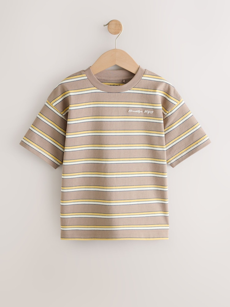 Mink Brown Stripe Short Sleeve Graphic T-Shirt (3-16yrs) - Image 1 of 4