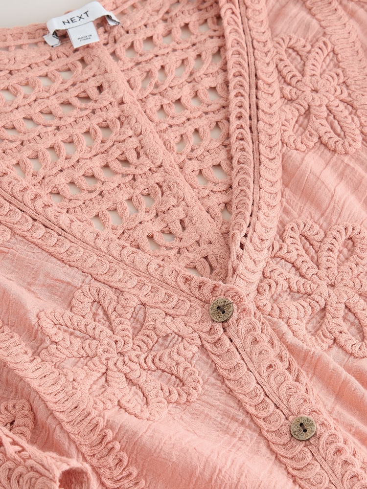 Apricot Short Sleeve Crochet Cover-Up - Image 2 of 3