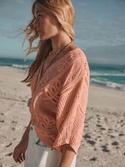 Apricot Short Sleeve Crochet Cover-Up - Image 4 of 7