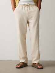 Ecru Regular Tapered Fit Linen Rich Blend Textured Trousers With Elasticated Waist - Image 1 of 9