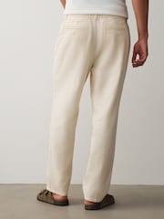 Ecru Regular Tapered Fit Linen Rich Blend Textured Trousers With Elasticated Waist - Image 4 of 9