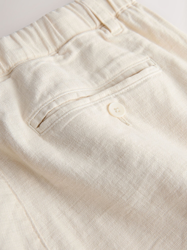 Ecru Regular Tapered Fit Linen Rich Blend Textured Trousers With Elasticated Waist - Image 9 of 9