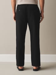 Black Regular Tapered Fit Linen Rich Blend Textured Trousers With Elasticated Waist - Image 4 of 9