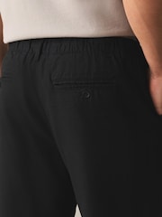 Black Regular Tapered Fit Linen Rich Blend Textured Trousers With Elasticated Waist - Image 5 of 9
