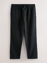 Black Regular Tapered Fit Linen Rich Blend Textured Trousers With Elasticated Waist - Image 7 of 9