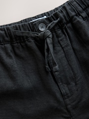 Black Regular Tapered Fit Linen Rich Blend Textured Trousers With Elasticated Waist - Image 8 of 9