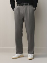 Light Grey Regular Tapered Fit Single Pleat Chino Trousers With Belt - Image 1 of 11
