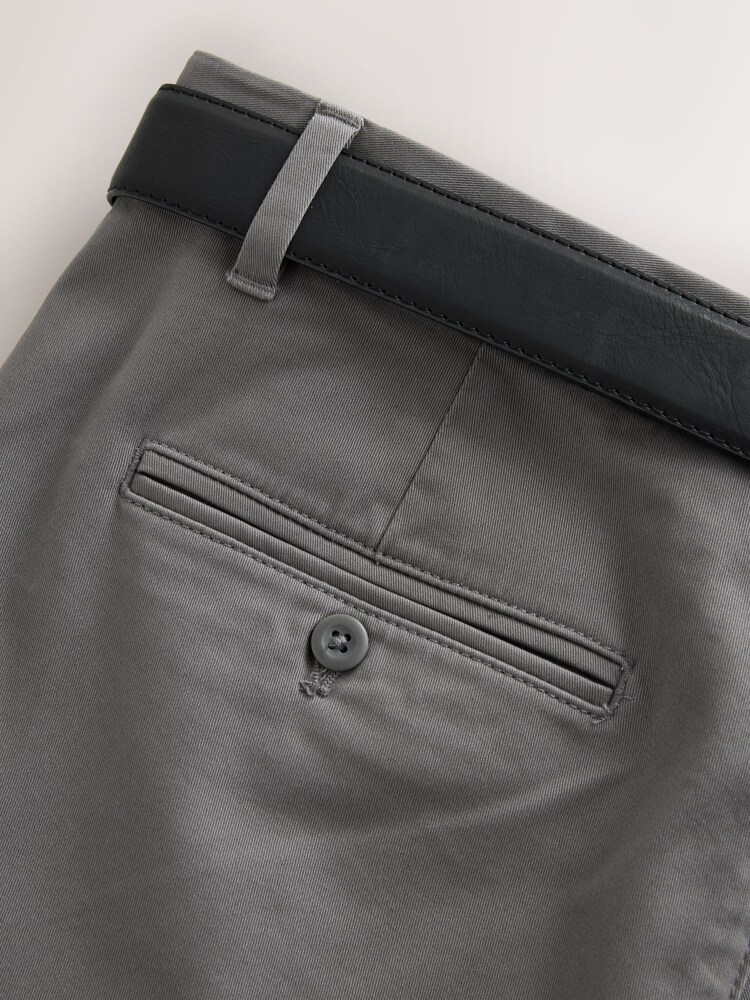 Light Grey Regular Tapered Fit Single Pleat Chino Trousers With Belt - Image 11 of 11