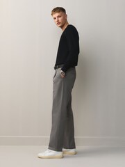 Light Grey Regular Tapered Fit Single Pleat Chino Trousers With Belt - Image 3 of 11