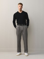 Light Grey Regular Tapered Fit Single Pleat Chino Trousers With Belt - Image 4 of 11