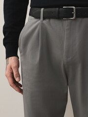 Light Grey Regular Tapered Fit Single Pleat Chino Trousers With Belt - Image 5 of 11
