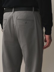 Light Grey Regular Tapered Fit Single Pleat Chino Trousers With Belt - Image 6 of 11