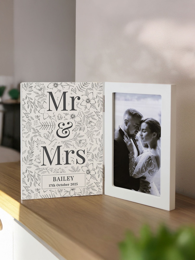 Personalised Wedding Wooden Hinged 6x4 Photo Frame by PMC - Image 1 of 4