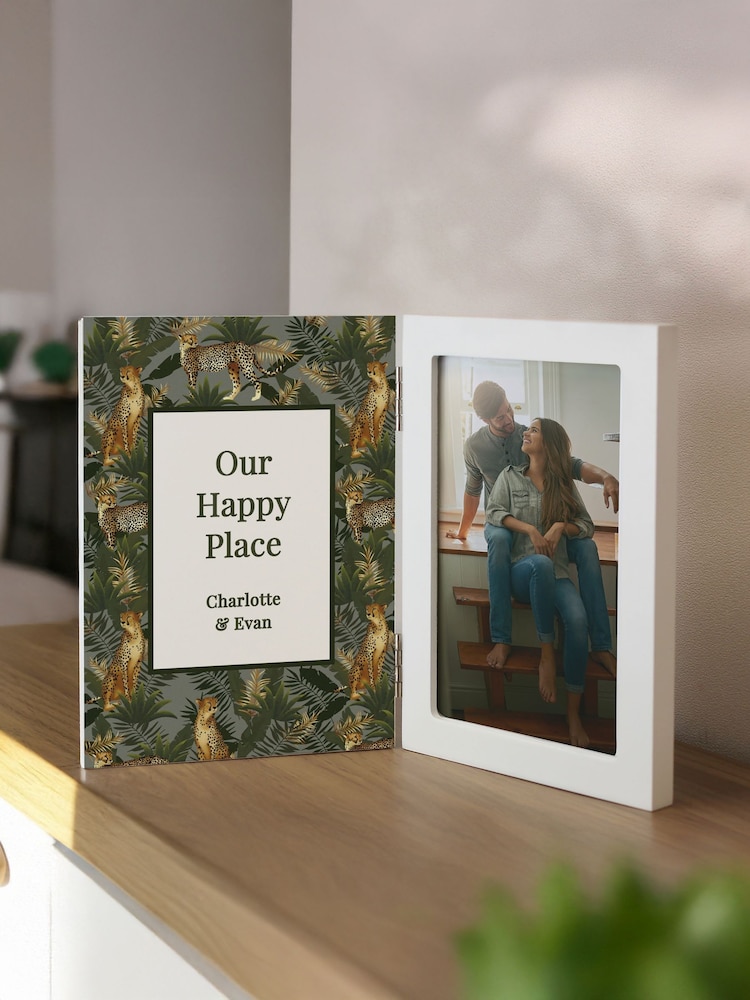 Personalised Leopard Print Hinged 6x4 Photo Frame by PMC - Image 1 of 4