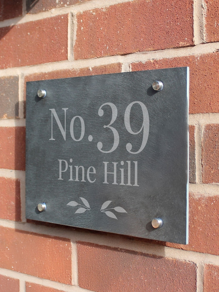 Personalised Leaf Slate House Sign by PMC - Image 1 of 3 Personalised Leaf Slate House Sign by PMC - Image 1 of 3