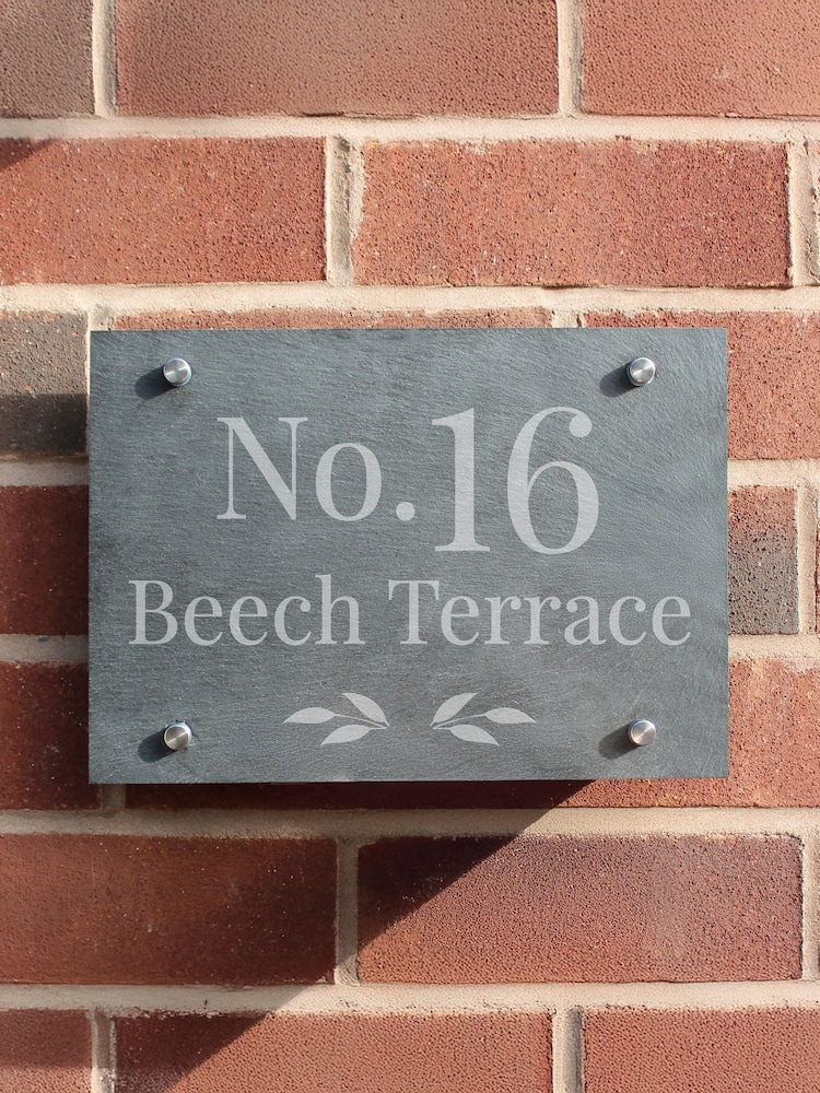 Personalised Leaf Slate House Sign by PMC - Image 2 of 3 Personalised Leaf Slate House Sign by PMC - Image 2 of 3