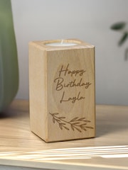 Personalised Botanical Wooden Tealight Holder by PMC - Image 1 of 3