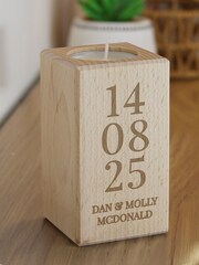 Personalised Anniversary Date Wooden Tealight Holder by PMC - Image 1 of 3