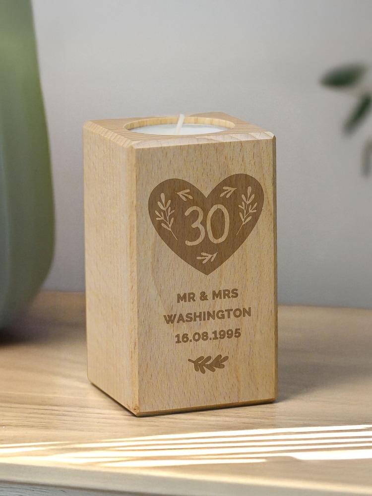 Personalised Anniversary Wooden Tealight Holder by PMC - Image 1 of 3