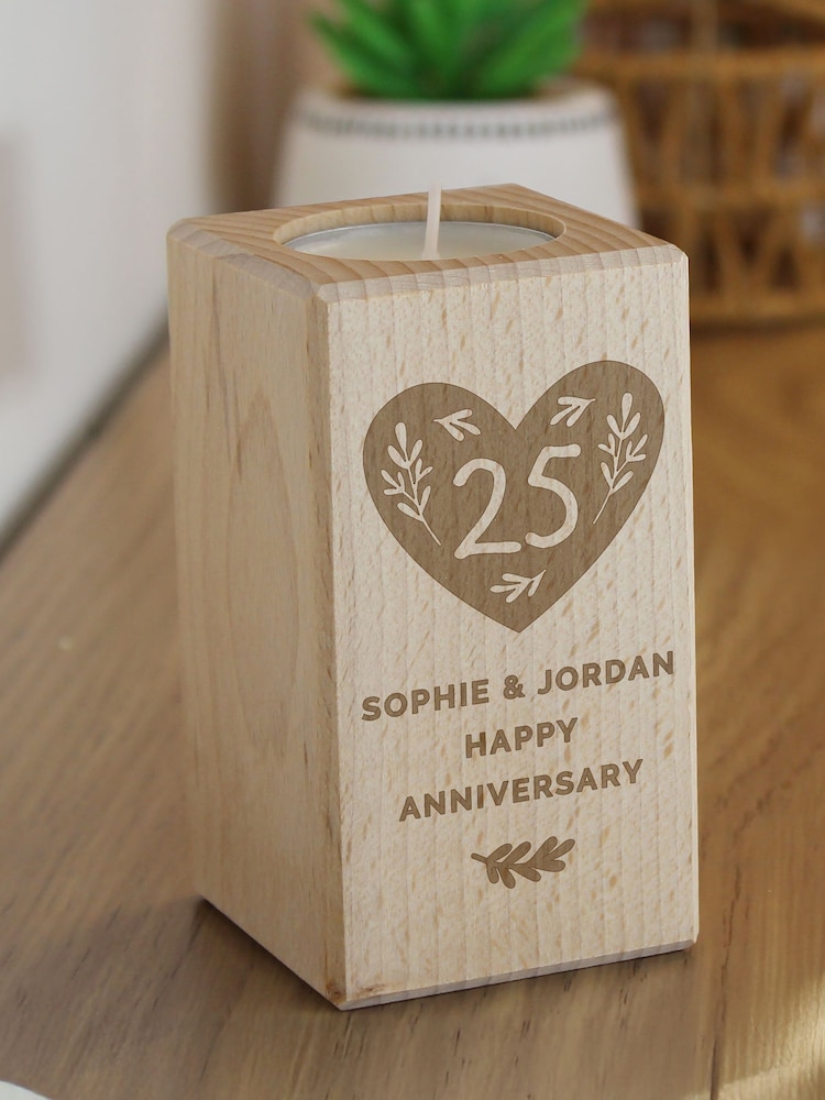 Personalised Anniversary Wooden Tealight Holder by PMC - Image 3 of 3