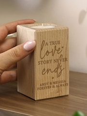 Personalised Love Story Wooden Tealight Holder by PMC - Image 2 of 3