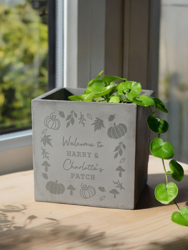 Personalised Pumpkin Concrete Plant Pot by PMC - Image 1 of 3