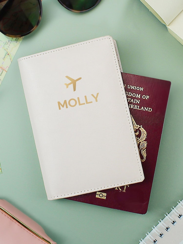 Personalised Gold Plane Passport Holder by PMC - Image 1 of 3