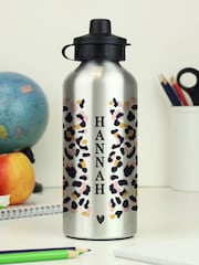 Personalised Leopard Print Silver Drinks Bottle by PMC - Image 1 of 3
