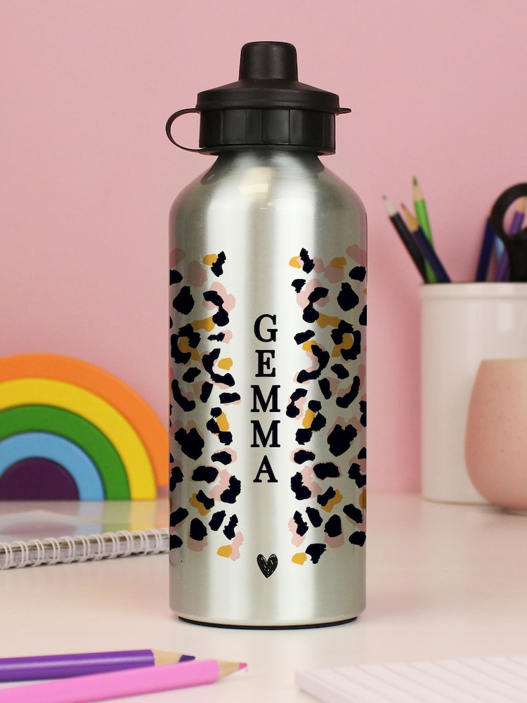 Personalised Leopard Print Silver Drinks Bottle by PMC - Image 3 of 3 Personalised Leopard Print Silver Drinks Bottle by PMC - Image 3 of 3