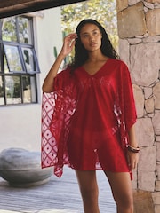 Red Lace V-Neck Poncho - Image 2 of 8