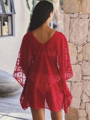 Red Lace V-Neck Poncho - Image 4 of 8