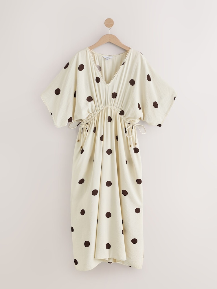 Black/White Polka Dot Printed Maxi Kaftan - Image 1 of 4