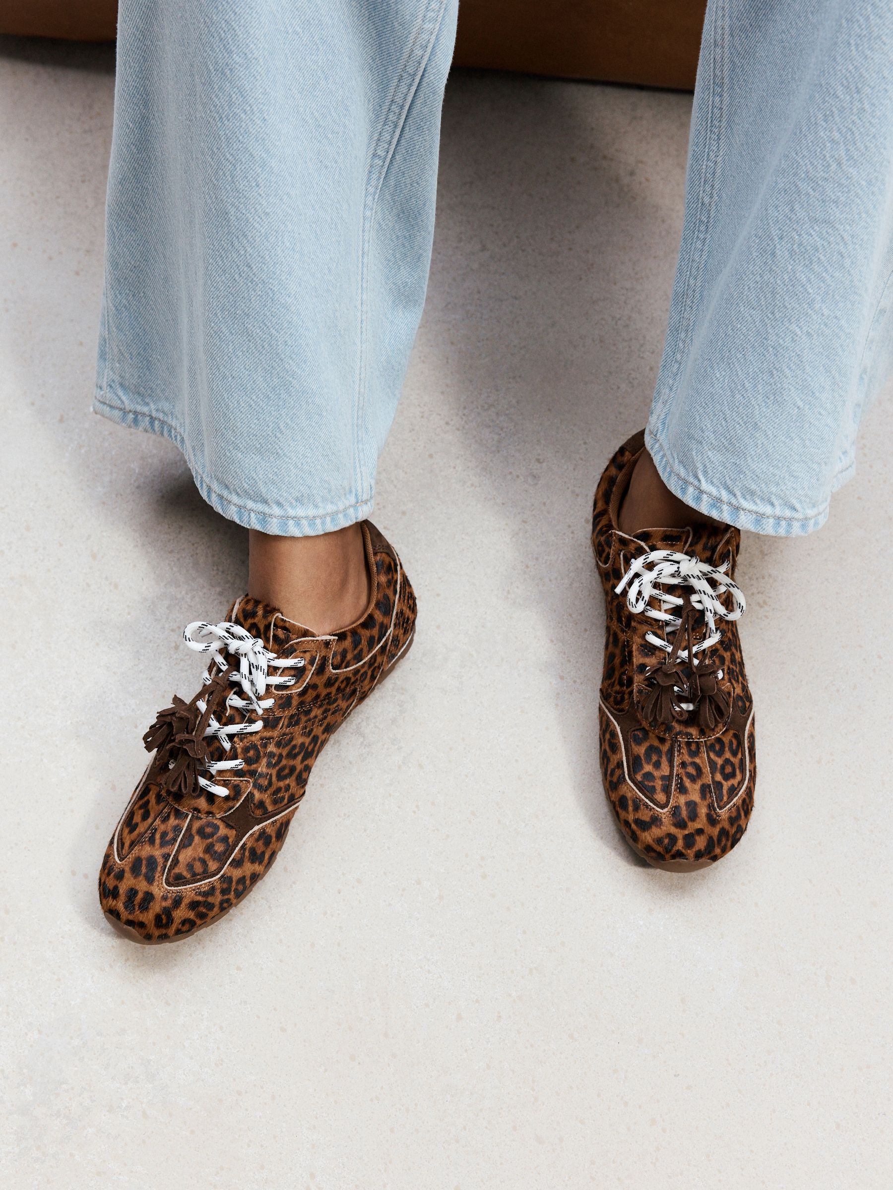 Buy Leopard N.Premium Leather Slim Sole Charm Lace Up Trainers