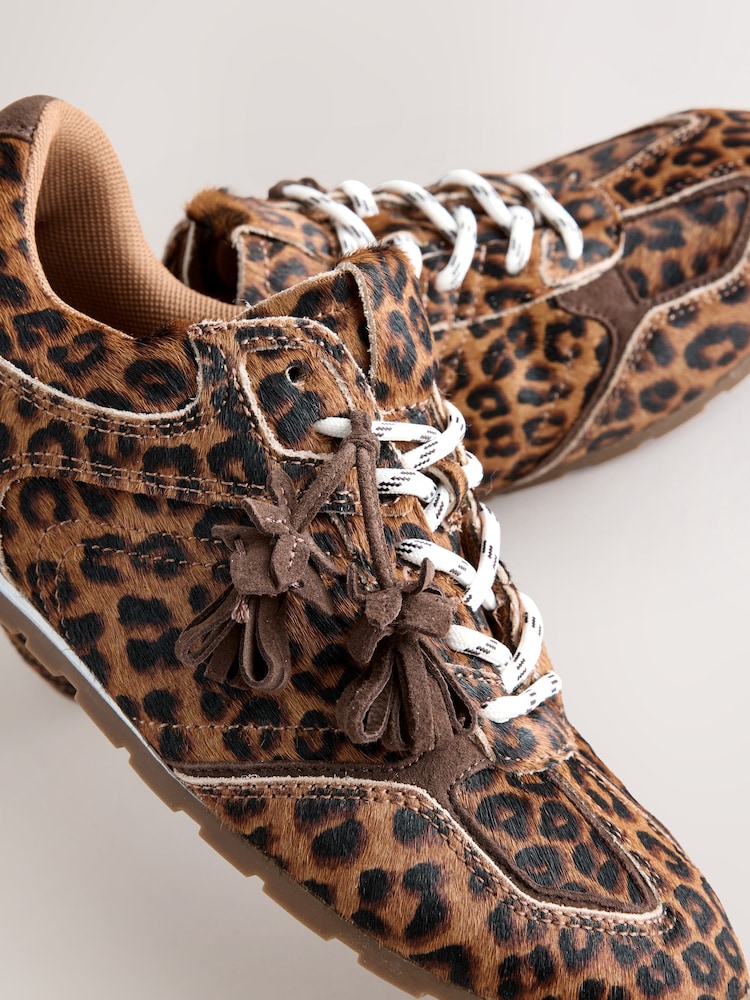 Leopard N.Premium Leather Slim Sole Charm Lace Up Trainers - Image 5 of 5