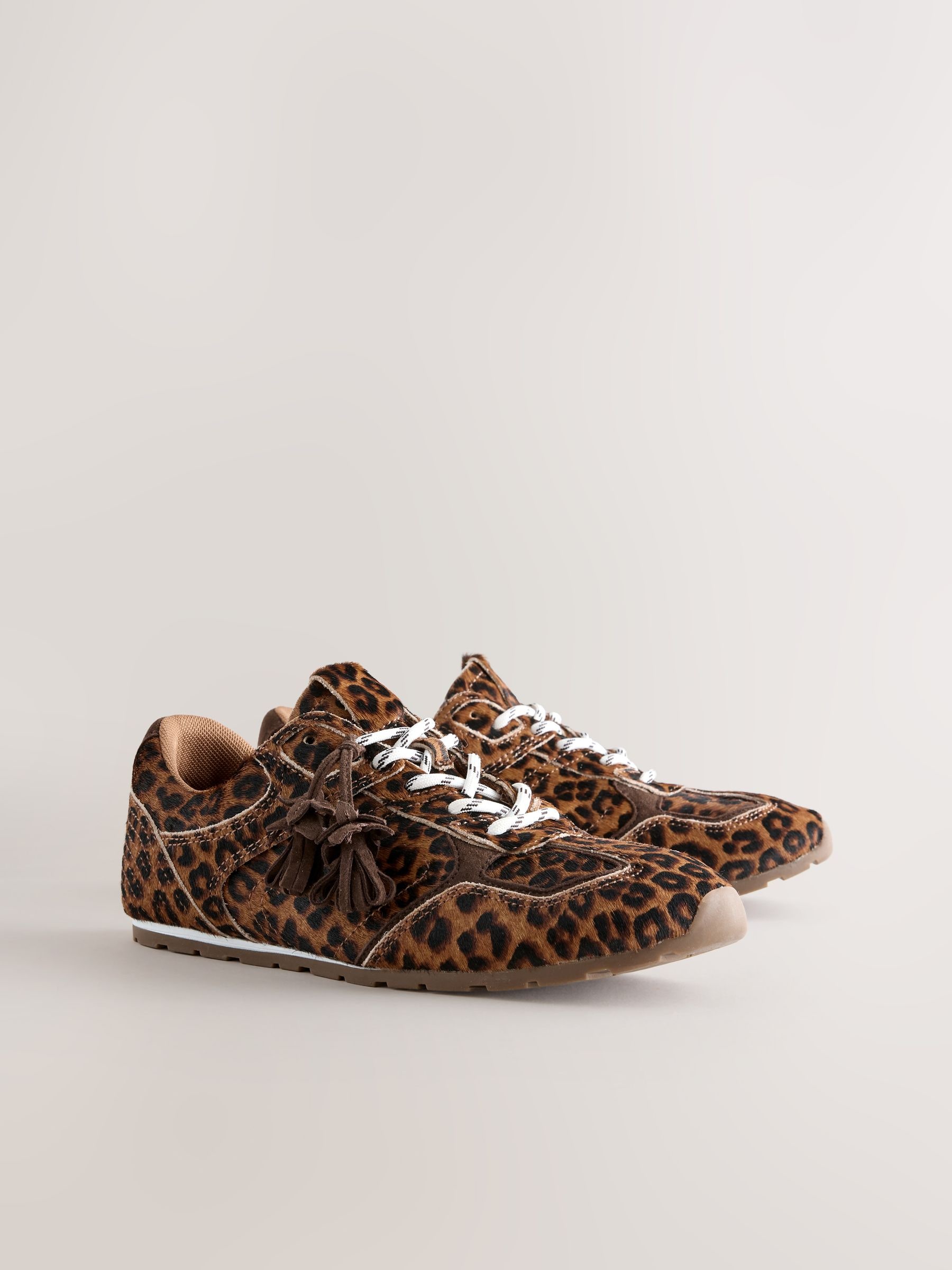 Buy Leopard N.Premium Leather Slim Sole Charm Lace Up Trainers
