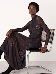Whistles Brown Spotted Animal Mesh Dress - Image 1 of 5