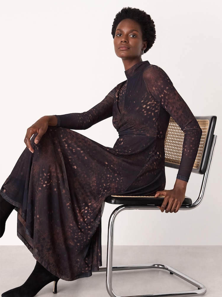 Whistles Brown Spotted Animal Mesh Dress - Image 1 of 5