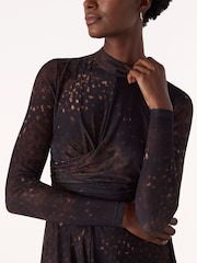Whistles Brown Spotted Animal Mesh Dress - Image 4 of 5