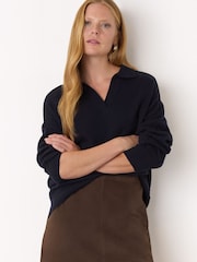 Whistles Blue Wool Collar Neck Knit Jumper - Image 4 of 4
