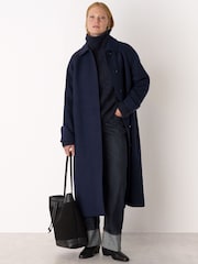 Whistles Blue Collar Detail Long Wool Coat - Image 1 of 4
